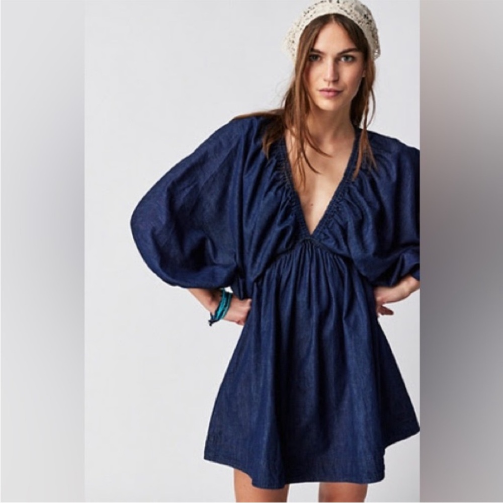 Free People Portia Stylish Blue Denim Mini Dress